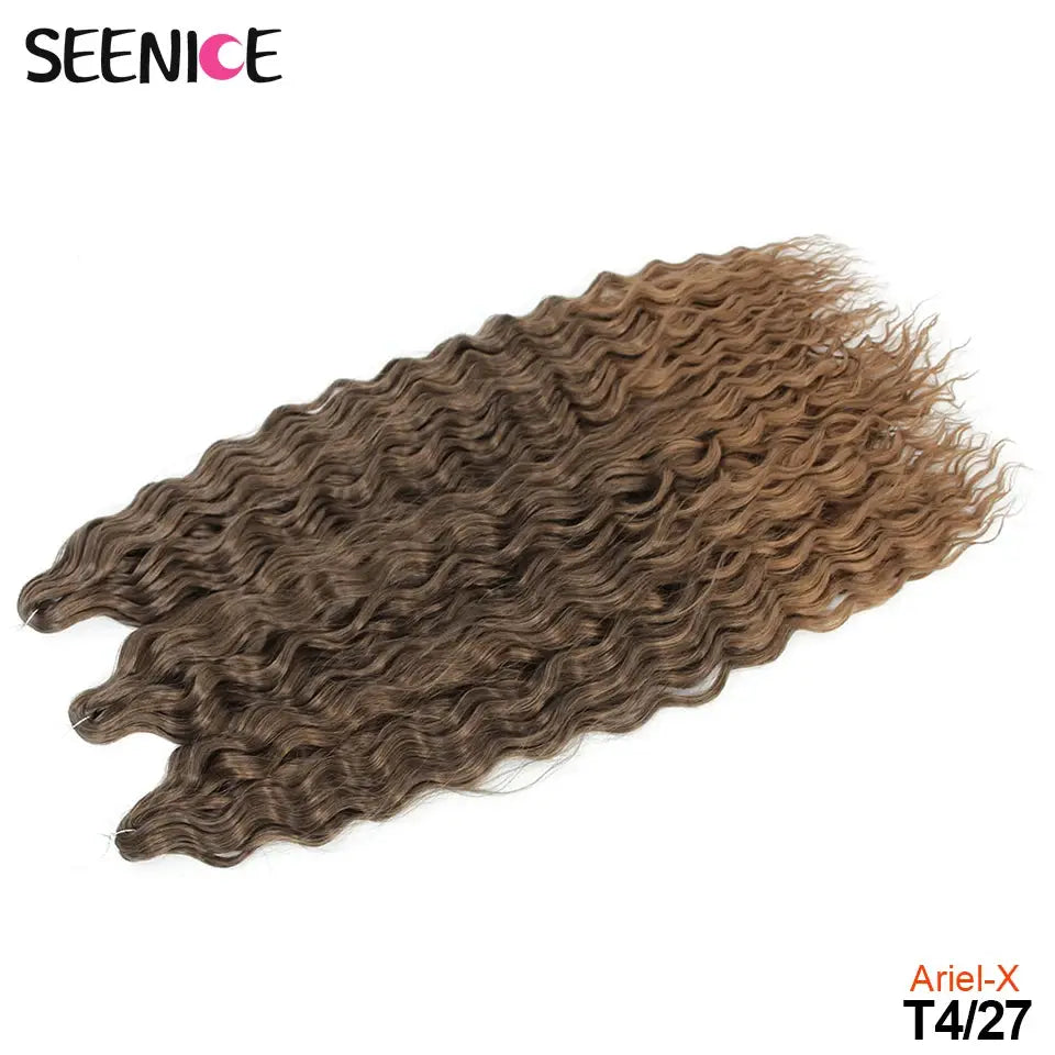Ariel Curl water-wave crochet hair extensions, 4 bundles in ombre blonde-brown (Ariel-X T4/27) synthetic braids