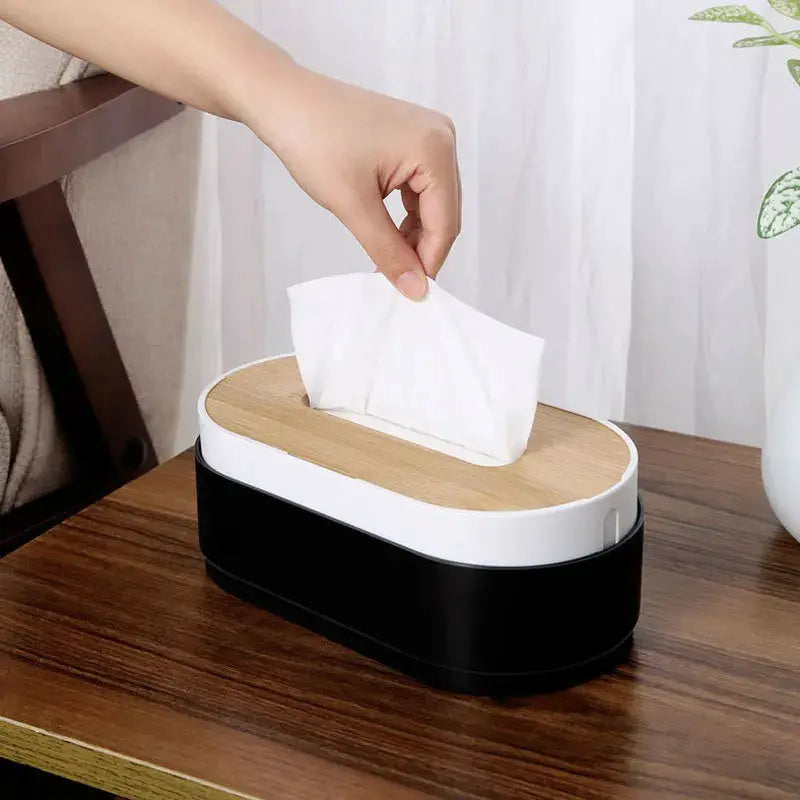 Bamboo Tissue Box Holder With Floating Cover For Toilet Paper Napkins And Paper Towels Modern Dispenser