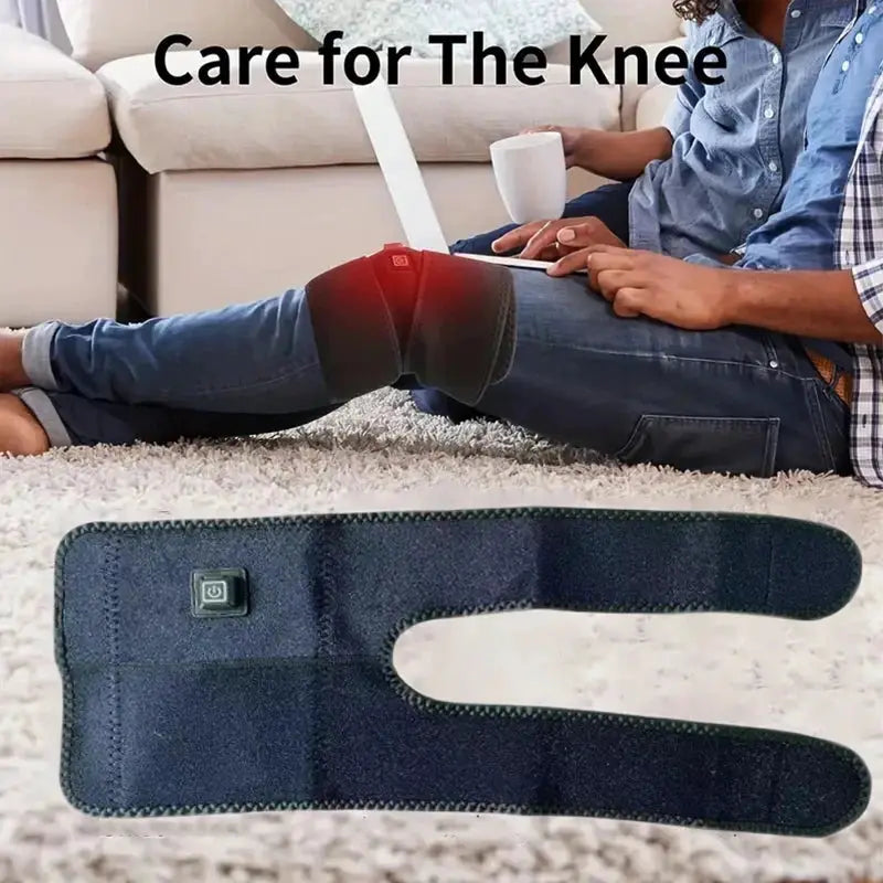 Electric black knee heating pad wrap USB powered, adjustable neoprene knee brace by Simples Market