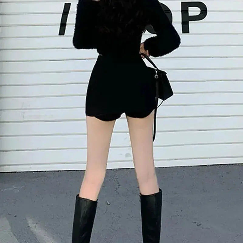 Split mini skirt for women, black high-waisted A-line with side slit