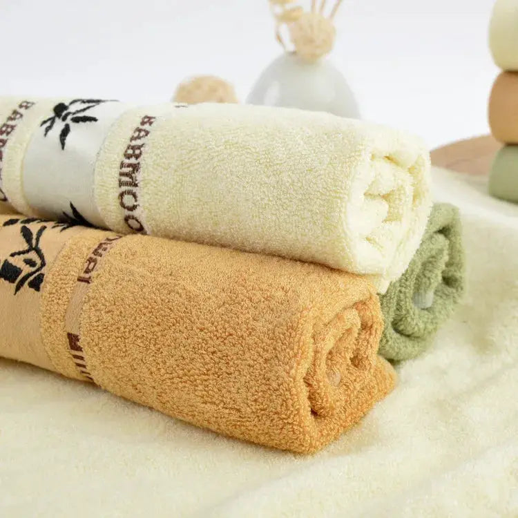 Bamboo fiber bath towel set of 2 by Simples Market in cream, peach and olive green