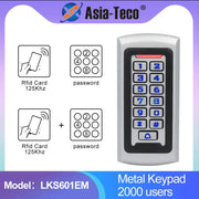 Metal keypad with LED backlight and RFID reader (125kHz), Asia-Teco, model LKS601EM, 2000-user access control system