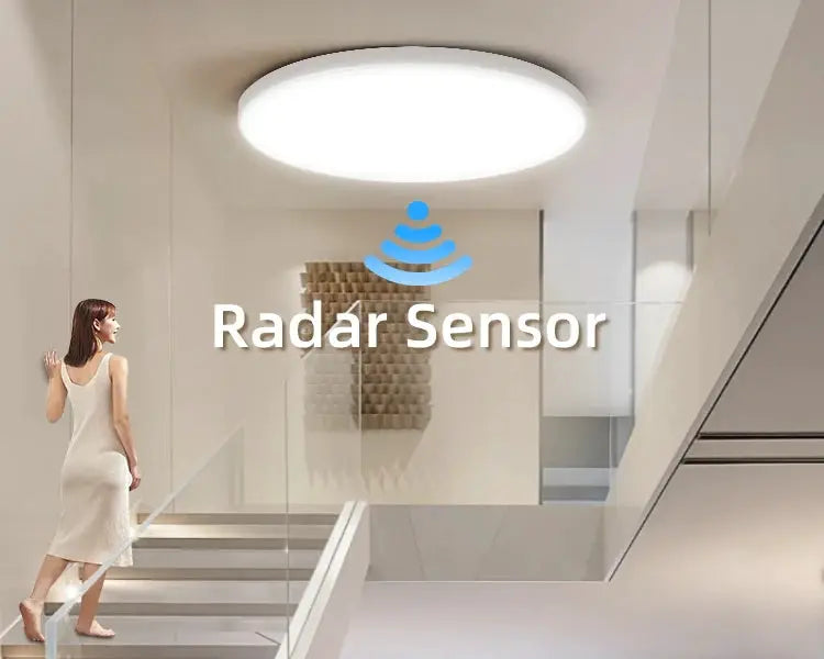 Radar sensor LED ceiling light with motion sensor, white round fixture for modern home decor