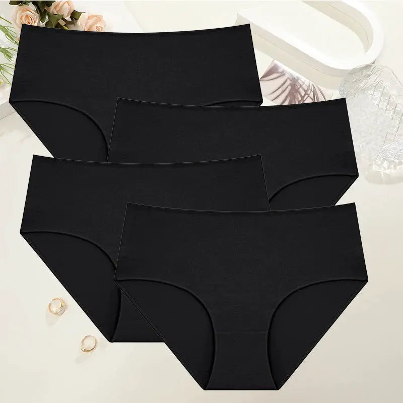 4-pack black cotton high-waist seamless panties for women, Simples Market, plus size S-2XL.