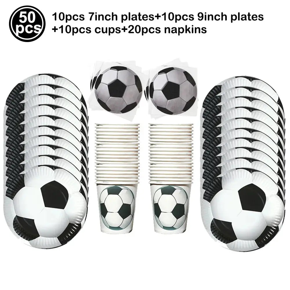 Soccer Theme Disposable Tableware Set Plates Cups Napkins Tablecloth