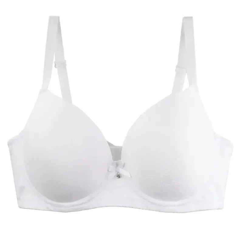 White padded bra by Simples Market with adjustable straps and a small front bow