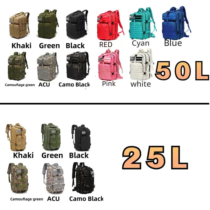 TrailMaster Tactical Backpack 25L 50L Waterproof Nylon For Outdoor Trekking Hiking Fishing Hunting Camping