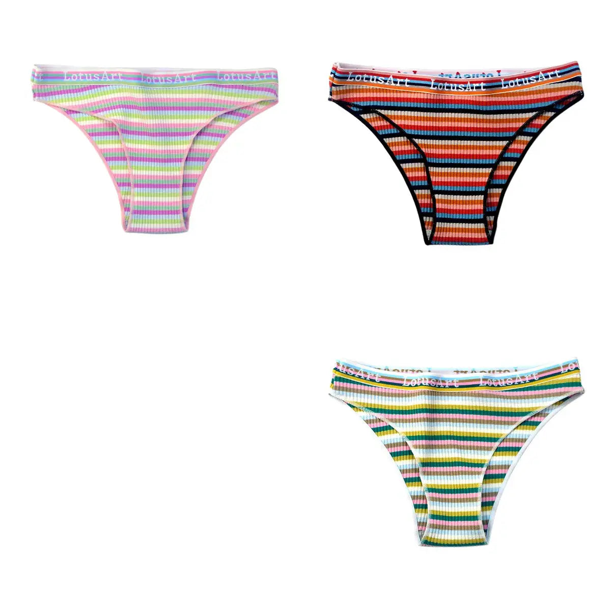 3-pack cotton striped women's panties, low-waist briefs in colorful pastel shades