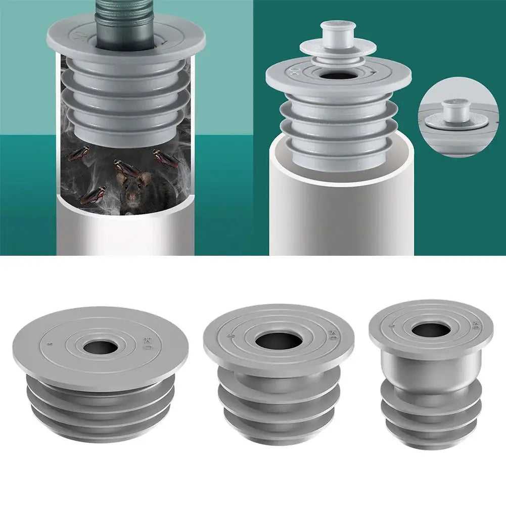 Washing machine drain pipe seal, gray, 3-pack with collapsible ribbed plastic rings