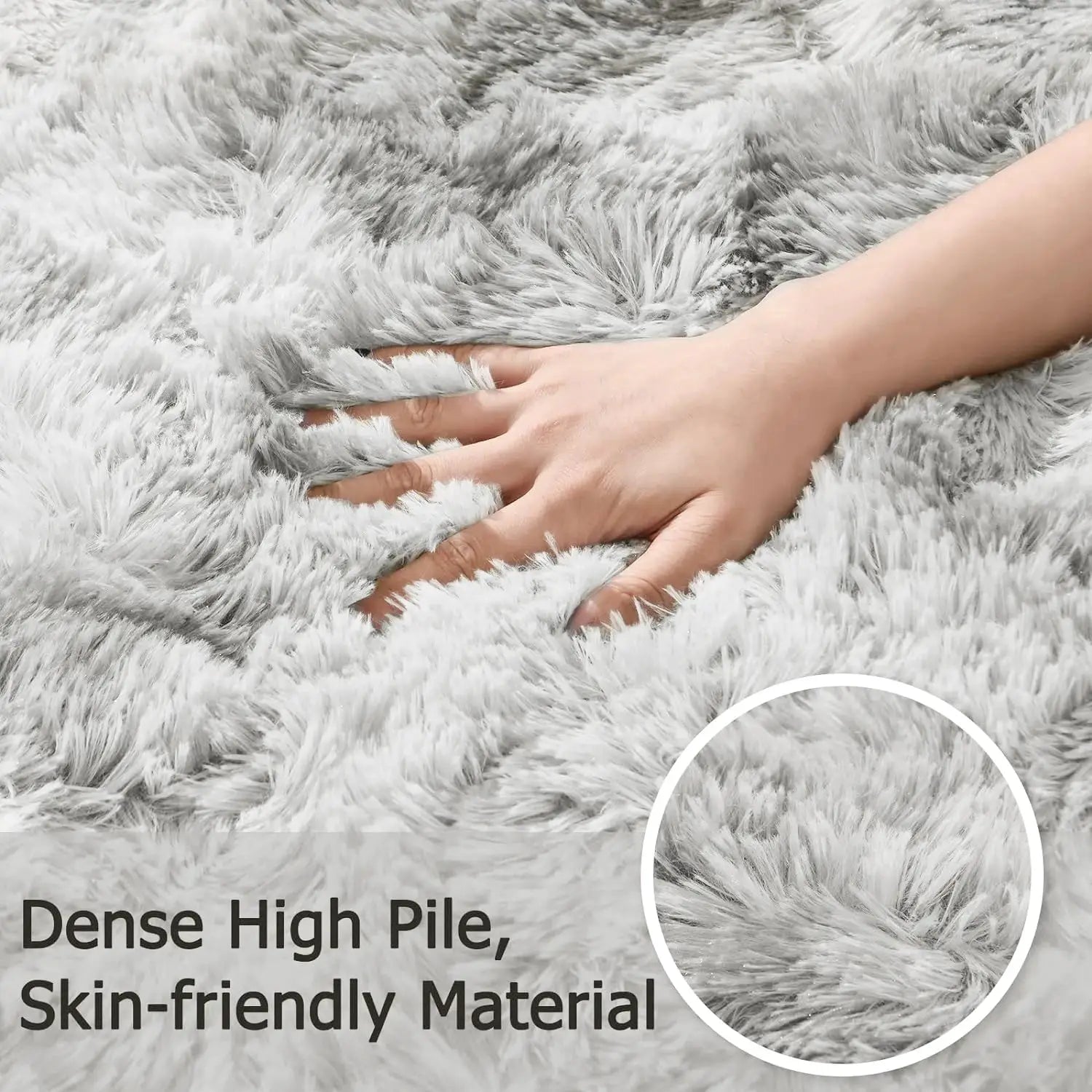 Shaggy rug by Simples Market; tie-dyed dark-gray dense high-pile, skin-friendly material for living room.