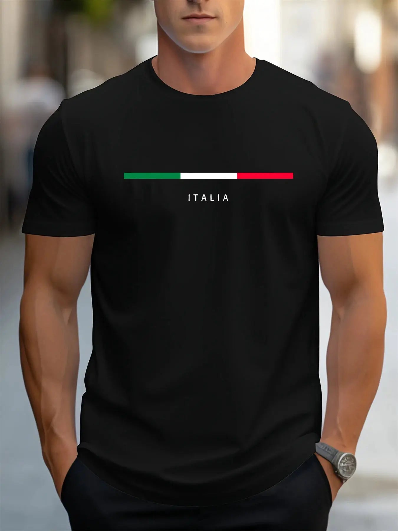 Mens 100 Percent Cotton Summer T Shirt Plus Size Loose Fit Casual Italia Pattern Printed Round Neck Short Sleeve