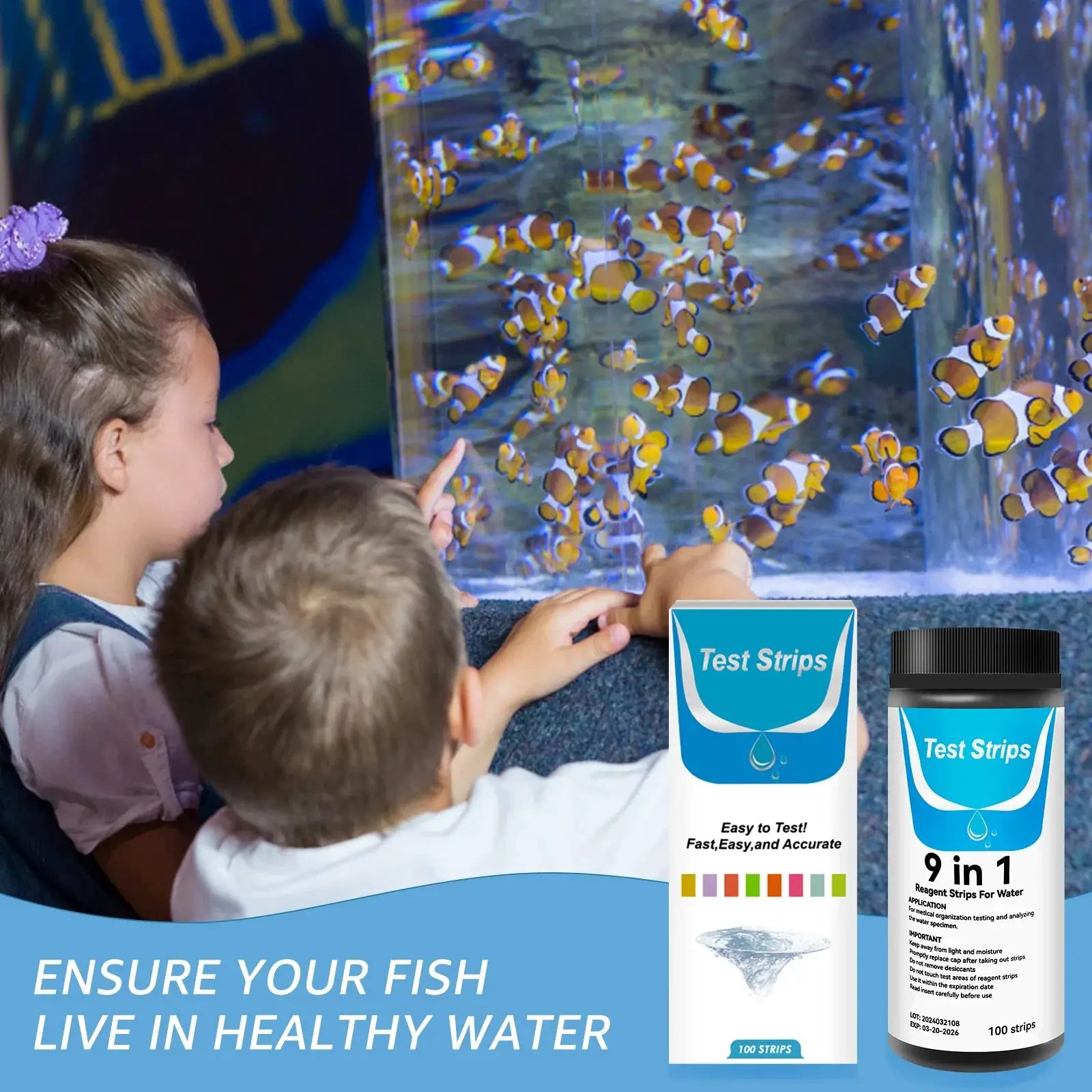 100 Pcs 9 In 1 Aquarium Test Kit With Water Quality Monitor And Ph Test Strips For Freshwater Saltwater Tanks