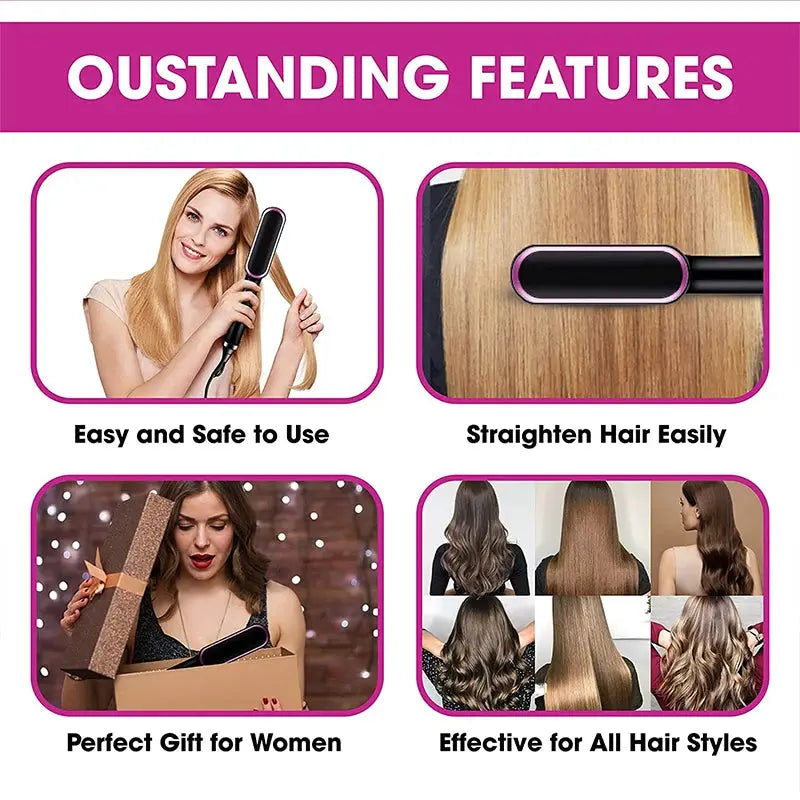 Simples Market electric PTC heat straightening brush—3-in-1 ceramic hair straightener, dryer and curling comb.