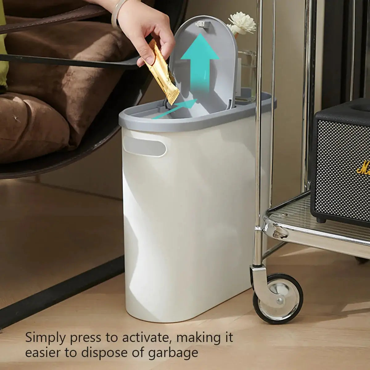 Bathroom trash can with lid by Simples Market, press-type large-capacity white plastic bin