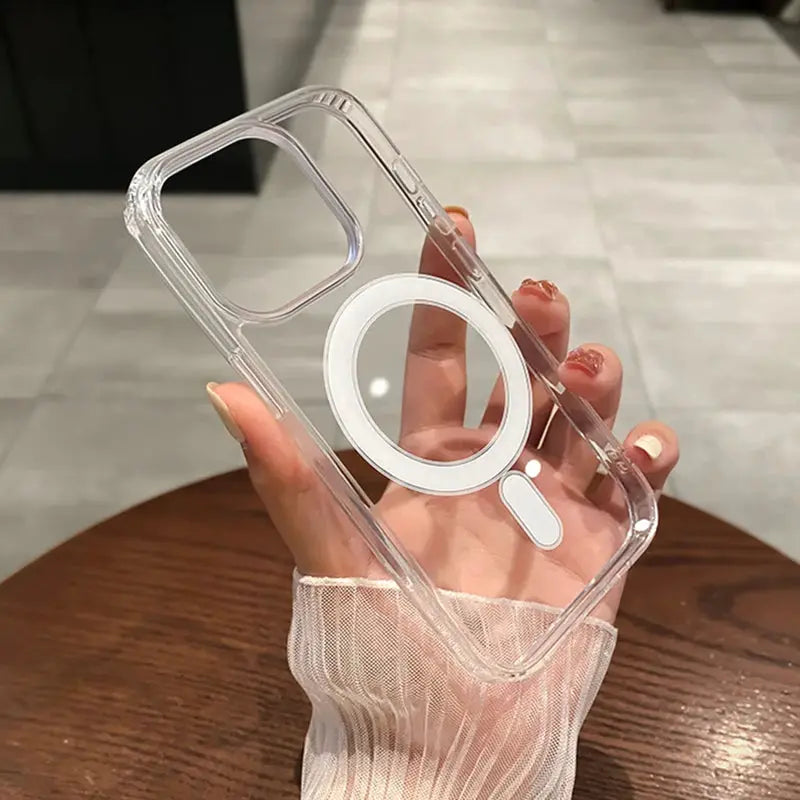 Magesafe Transparent MagSafe Compatible Case For iPhone 11 To 17 Pro Max Wireless Charging Shockproof Cover