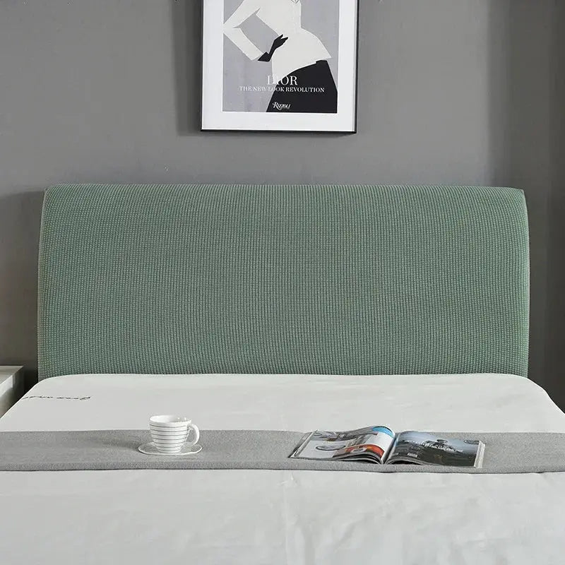Bed headboard cover in grey polar fleece; elastic, all-inclusive, solid long-back style
