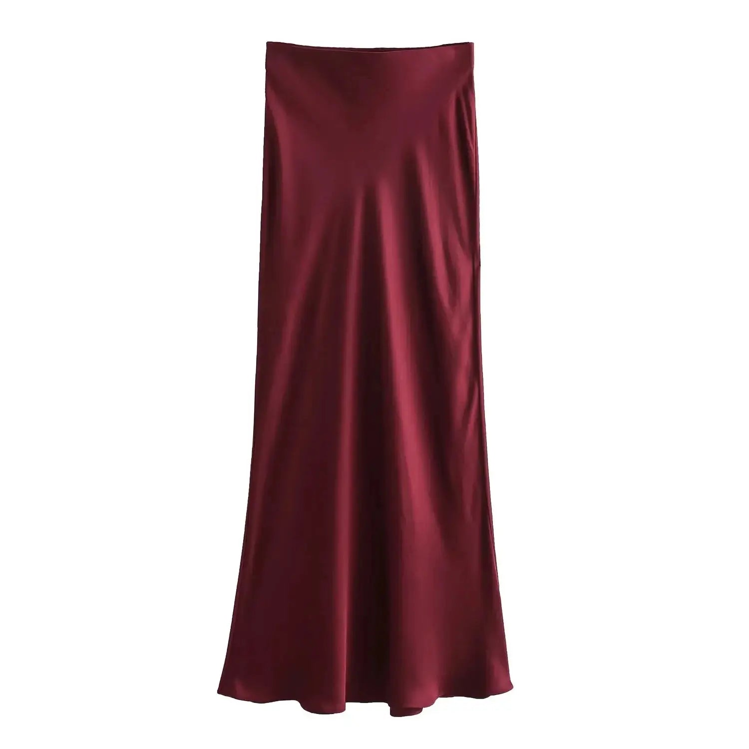 Kondala Vintage Satin Long Skirt For Women High Waist Solid Silky Fashion 2025 Spring Elegant Timeless Comfort