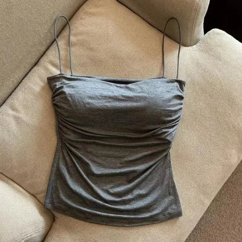 White Sleeveless Tank Top With Thin Straps Fitted Camisole Korean Style Women Underwear Layering Top