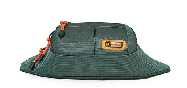 Oxford waterproof waist bag by Simples Market, green fanny pack with orange zipper pulls