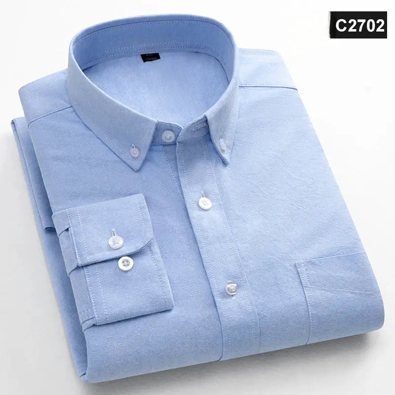 Simples Market men's classic fit light blue 100% cotton long-sleeve shirt with single pocket