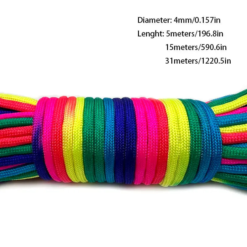 Simples Market rainbow paracord rope, 7-strand multicolor coil, 2-4mm dia, 31m length, outdoor survival cord