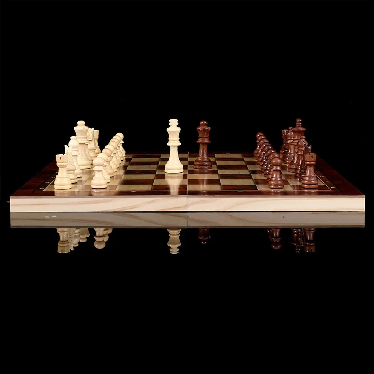 New 3 In 1 Wooden Checkers Backgammon And Chess Set With Portable Folding Board For Travel