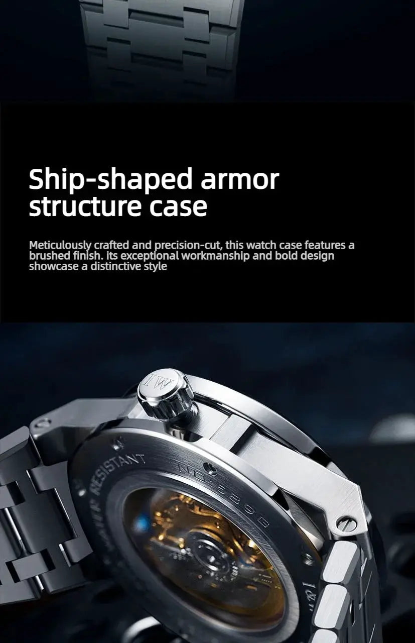 Simples Market Carnival Brand IW luxury sapphire mechanical men's watch, stainless steel bracelet, transparent case back