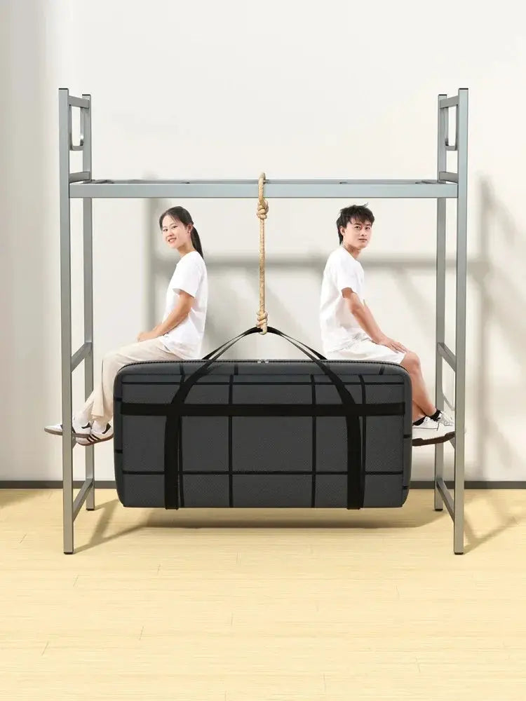 Simples Market multifunctional travel duffel bag, black waterproof foldable storage bag with carry straps, suspended on a rack