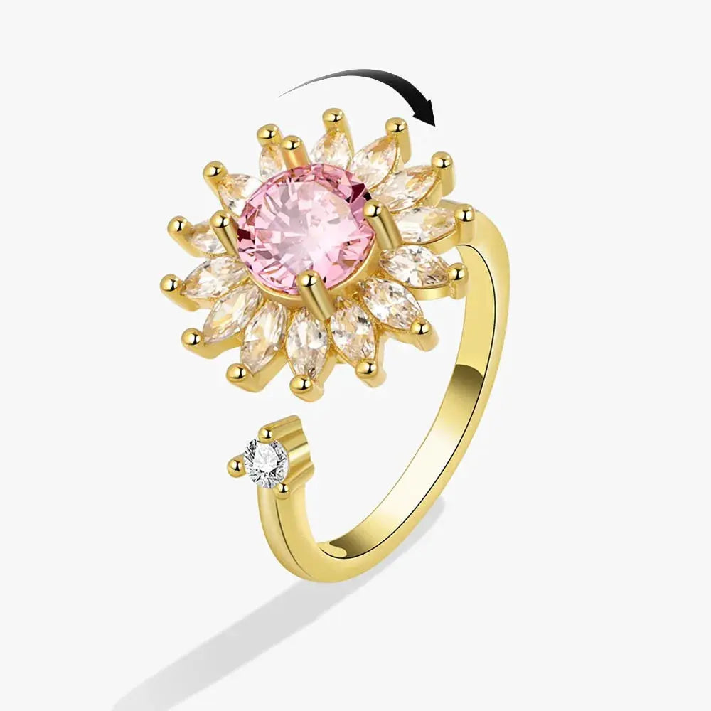 SMJEL Fidget Spinner Ring for Women Crystal Flower Eye Butterfly Animal Motifs Stress Relief Wedding Jewelry