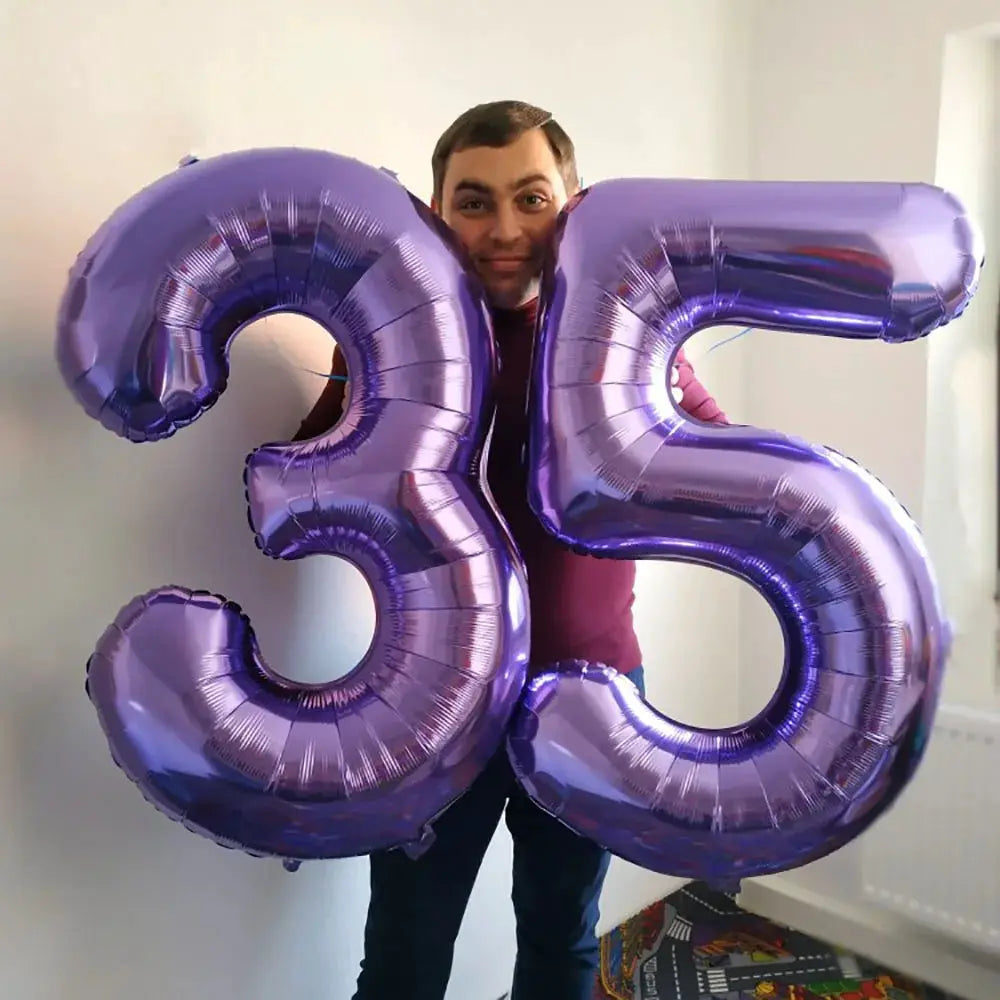 32 Inch Purple Number Balloons Foil For Birthday Party Decoration 1 2 3 Years Old
