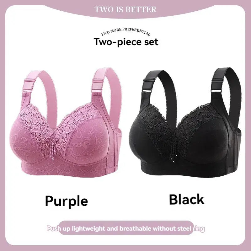 Two-piece lace bra set for women in pink and black lingerie