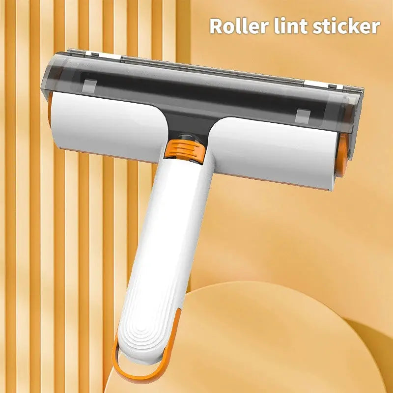Simples Market pet hair removal roller, white handle with orange accents, washable and portable for clothes and home.