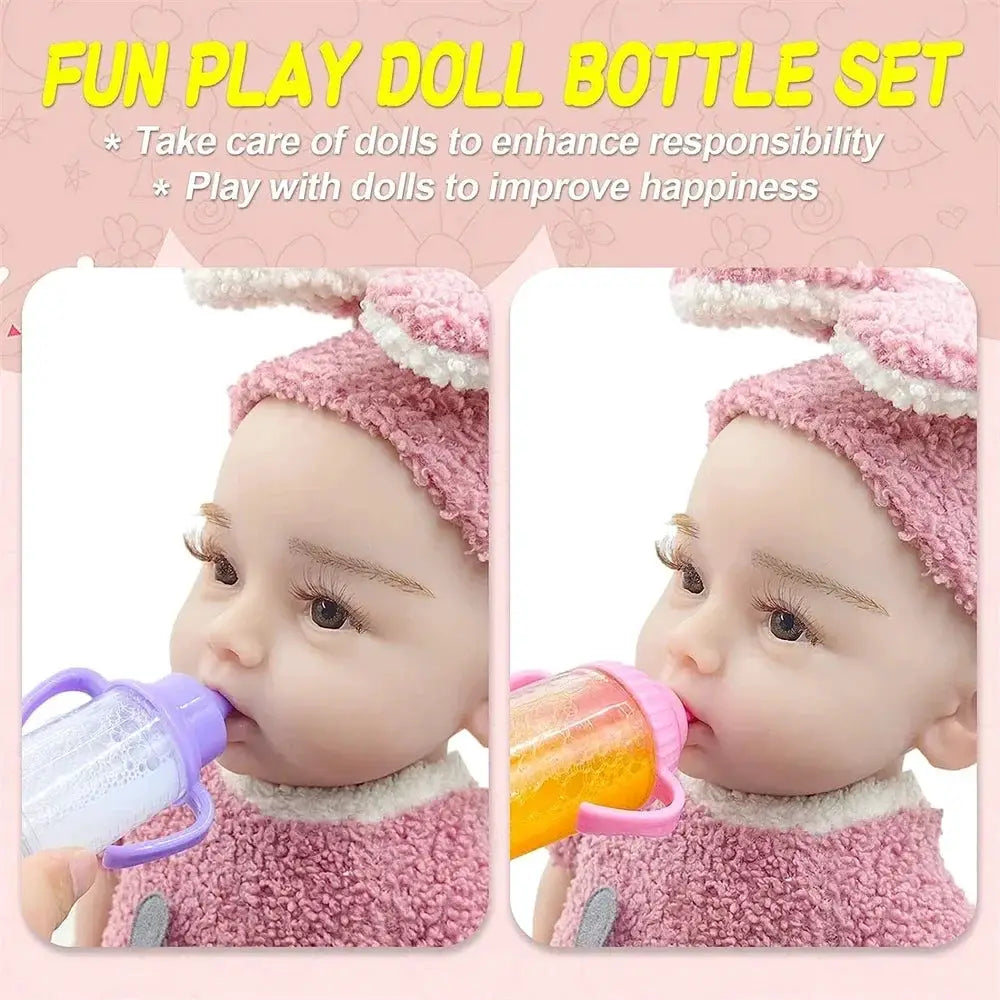 Two Piece Baby Doll Feeding Bottle Set With Milk And Juice Bottles And Pacifier For Dolls