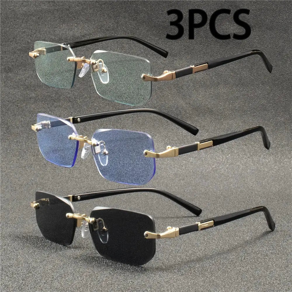 AuraSun Rimless Rectangle Sunglasses Unisex Small Square Shades For Women And Men Ideal For Summer Travel