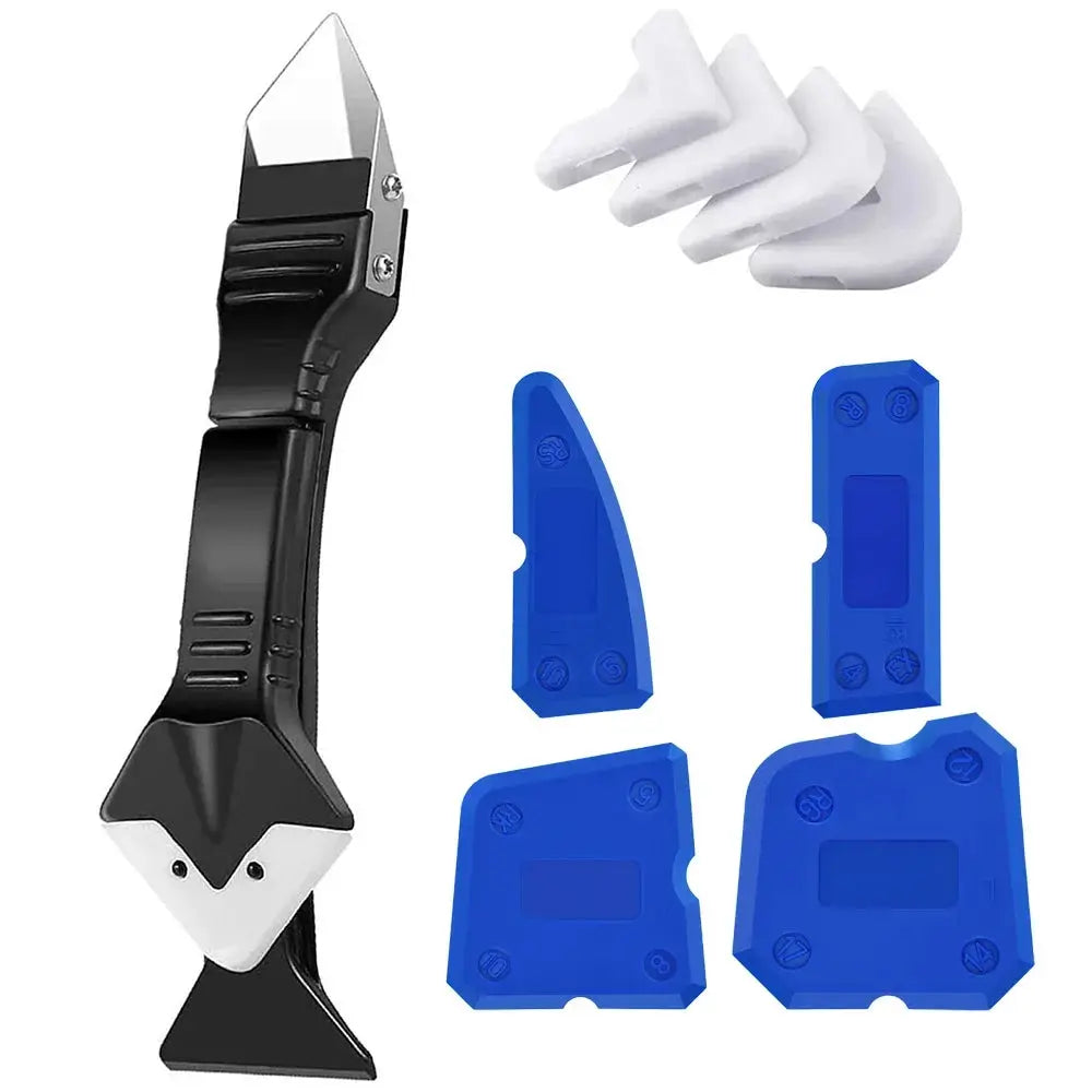 5-In-1 Silicone Scraper Squeegee Glue Remover Knife Caulking Tool Kit For Grout Crack Repair