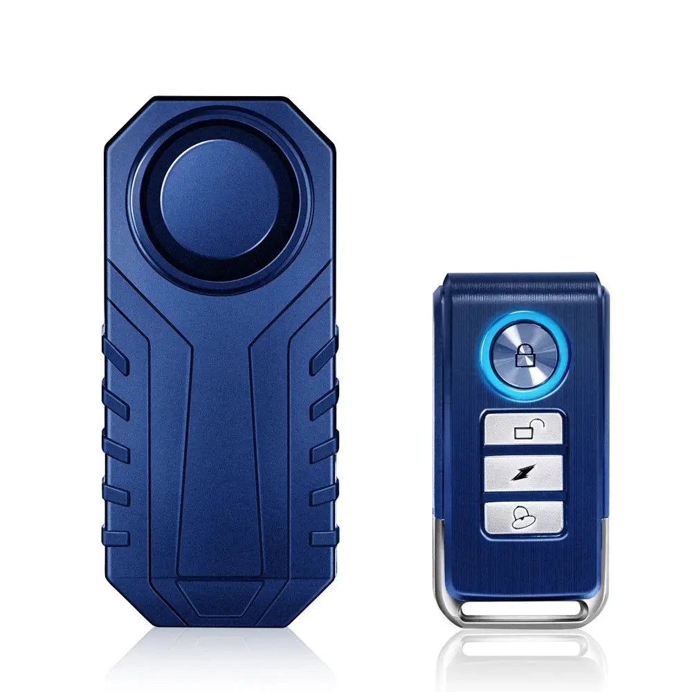 Two-piece Randpow blue waterproof anti-theft alarm set with wireless remote and vibration sensor, 113dB