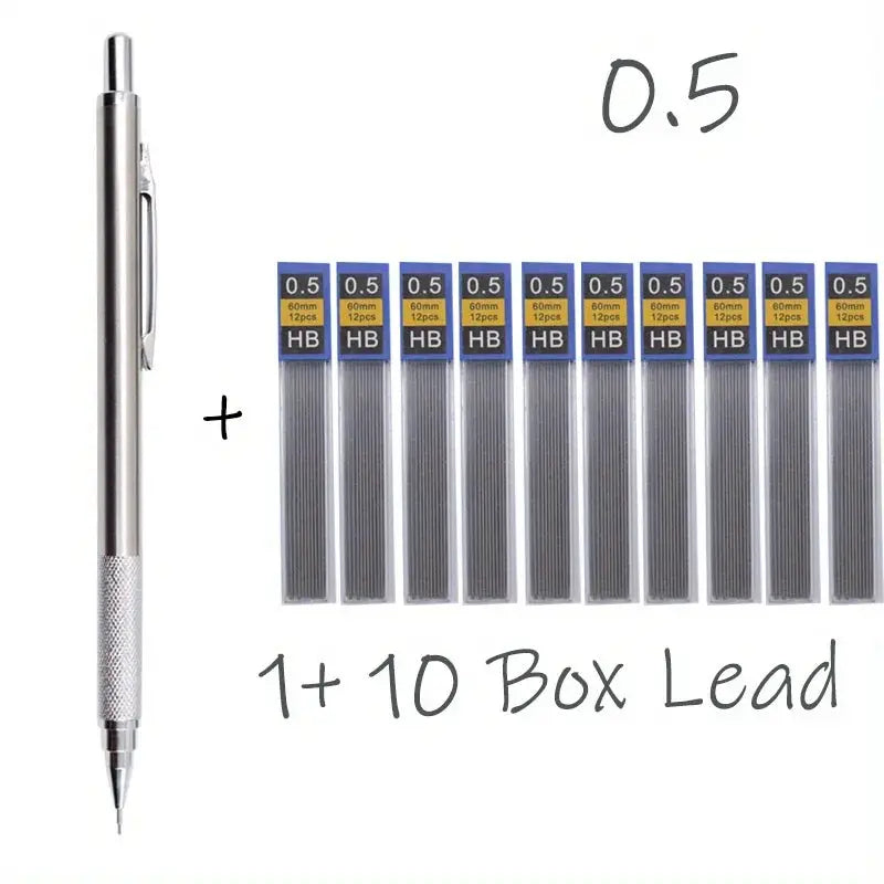Simples Market all-metal mechanical pencil plus 10 boxes HB 0.5mm lead refills