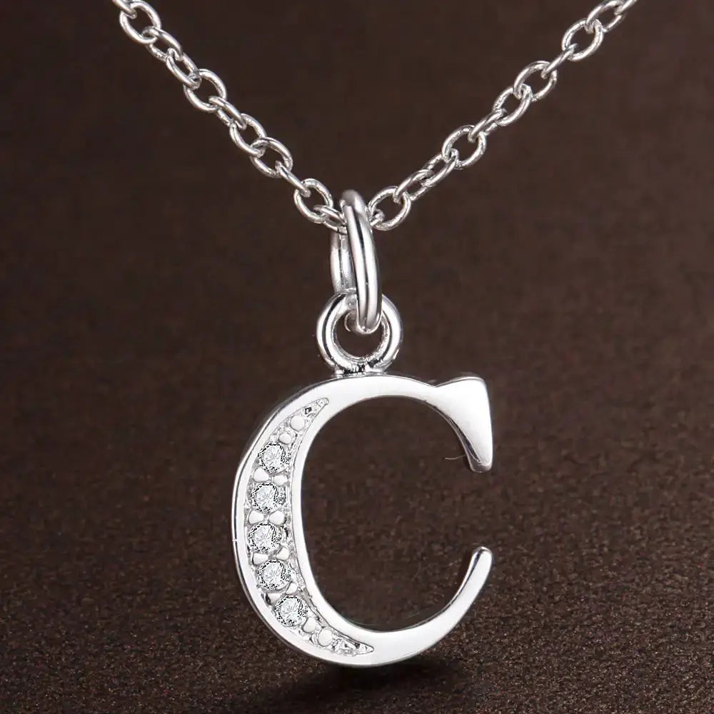 C-shaped pendant necklace in 925 sterling silver with zircon stones
