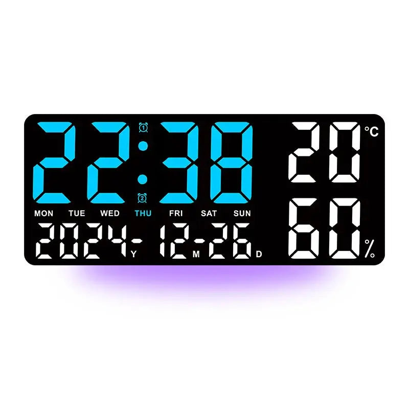 Simples Market large digital wall clock with 7-color mood light, 2 alarms, date, temp, humidity, 12/24h, LED display