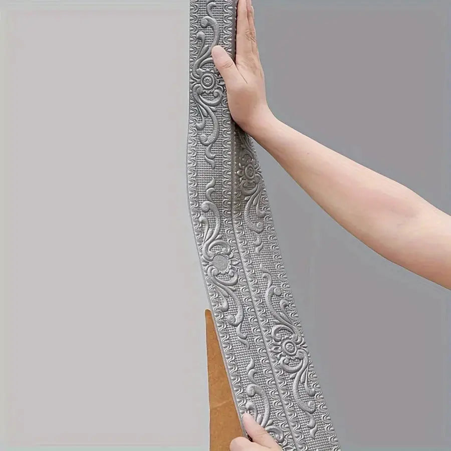 Foam wall edge strip sticker, 230cm, self-adhesive, silver embossed decorative baseboard corner trim