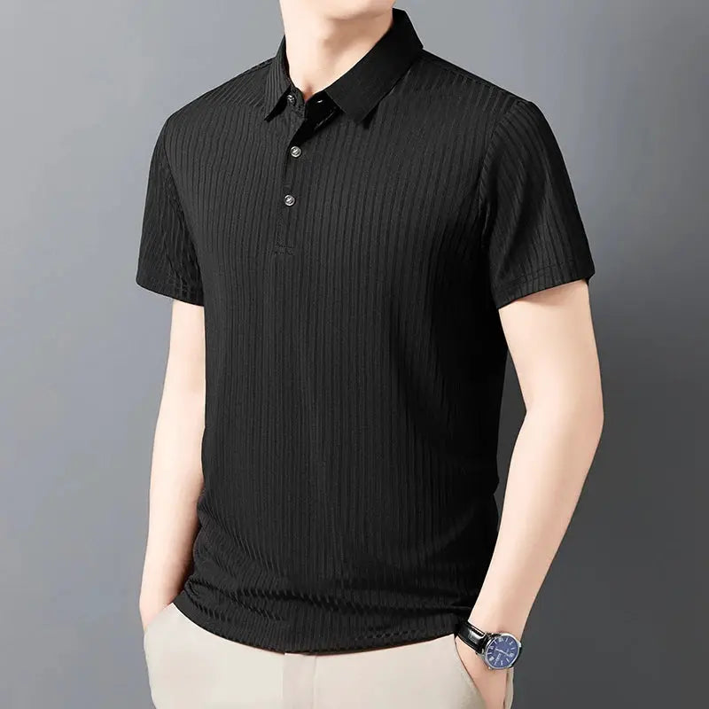 Simples Market men's black striped short-sleeve polo shirt with collar