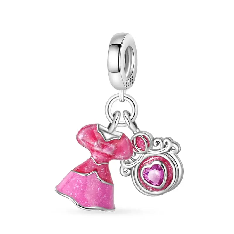 925 Silver Plated Magic Mirror Perfume Princess Angel Pink Charms Beads Fit Pandach 925 Bracelet Fine DIY Jewelry