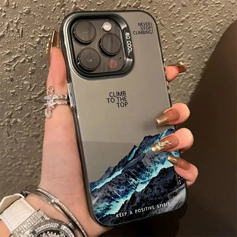 SnowPeak Snow Mountain Sunset Electroplate Phone Case For iPhone 11 To 16 Pro Max Durable Silver Shield