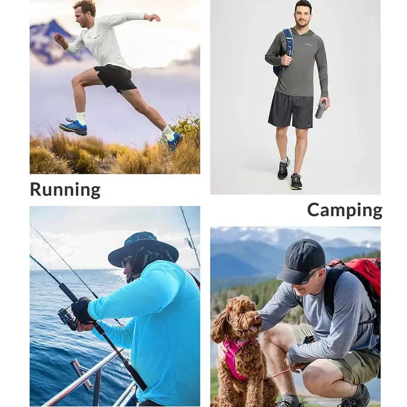 Men's UPF50 Plus Performance T Shirt Hoodie Long Sleeve Sun Protection Quick Dry for Running Fishing Casual Wear