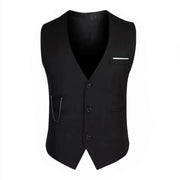 7XL men's black dress waistcoat with chain detail and white-trim pocket.