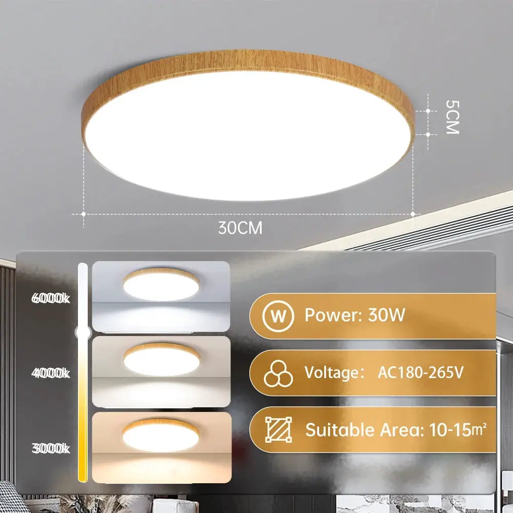 Simples Market round LED ceiling lamp with wooden trim, 30 cm diameter, 30W, AC180-265V