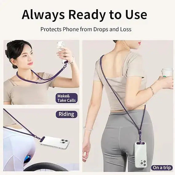 Simples Market universal adjustable purple phone lanyard crossbody strap with clip for anti-lost phone case
