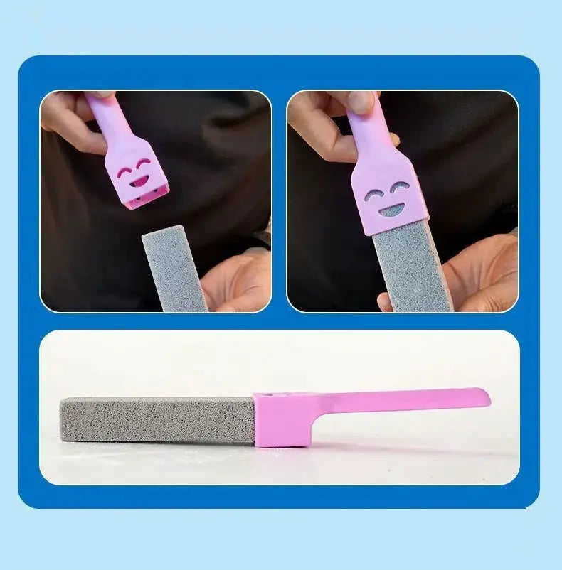 5-piece pumice stone cleaning sticks with pink handle for bathroom tile and toilet cleaning, removing limescale and rust stains
