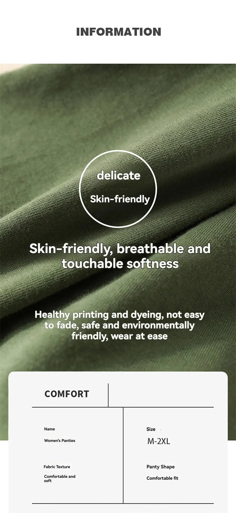 Three-pack women's cotton panties in green, breathable and skin-friendly with a high-elastic waistband