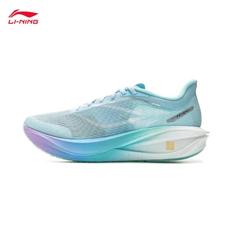 LI-NING Feidian 5 Challenger men's running shoes with teal mesh upper and gradient blue-to-purple midsole
